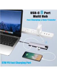 DAYTONA  FC55 8 in 1 HUB Type-C To 2*usb 3.0 2*Type-C RJ45 GİGABİT 4K Ultra Hd HDMI Sd Tf Kart,8ın1 Çevirici Adaptör typ - 2